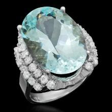 14K Gold 14.95ct Aquamarine 1.17ct Diamond Ring