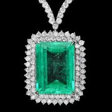 18k White Gold 32.50ct Emerald 11.50ct Diamond Necklace