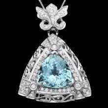 14k W Gold 10ct Aquamarine 1.35ct Diamond Pendant