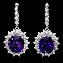 14k Gold 14ct Amethyst 1.55ct Diamond Earrings