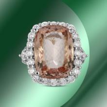 14K Gold 14.77cts Morganite & 3.78cts Diamond Ring