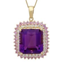 14K Gold 26.16ct Amethyst 2.05ct Sapphire 1.45ct Diamond Pendant