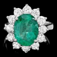 14k White Gold 4.00ct Emerald 1.90ct Diamond Ring