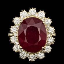 14k Yellow Gold 11.00ct Ruby 1.40ct Diamond Ring