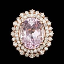 14k Rose Gold 13.50ct Kunzite 1.85ct Diamond Ring