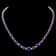 14k Gold 28.00ct Amethyst 1.40ct Diamond Necklace