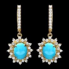 14k Gold 4.00ct Turquoise 1.50ct Diamond Earrings