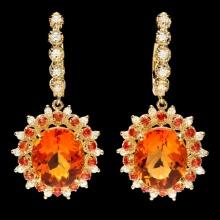 14k Gold 11ct Citrine 0.85ct Diamond Earrings