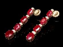 14k Gold 8.50ct Ruby 0.25ct Diamond Earrings