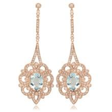 14K Rose Gold, 7.59cts Aquamarine, 2.63cts Diamond Earring