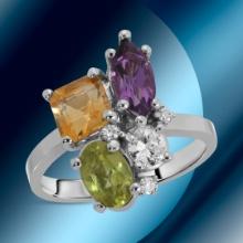 14K Gold 0.45cts Amethyst, 0.70cts Citrine, 0.58cts Peridot & 0.05cts Diamond Ring