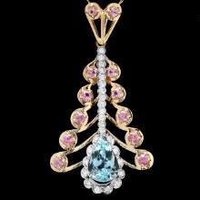 14k Gold 4.00ct Aquamarine 0.70ct Diamond Pendant