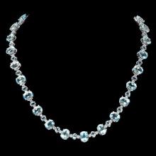 14k Gold 49ct Aquamarine 2.40ct Diamond Necklace