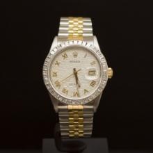 Rolex Two-Tone Datejust 36mm Custom Silver Jubeele Dial with Gold Roman Numerals, Bezel 2.25ct Men's