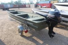 14FT ALUMACRAFT BOAT WITH SINGLE AXLE TRAILER