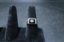 Sterling Silver Onyx & Diamond Mens Ring