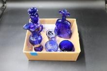 6 Pieces of Assorted Cobalt Glass
