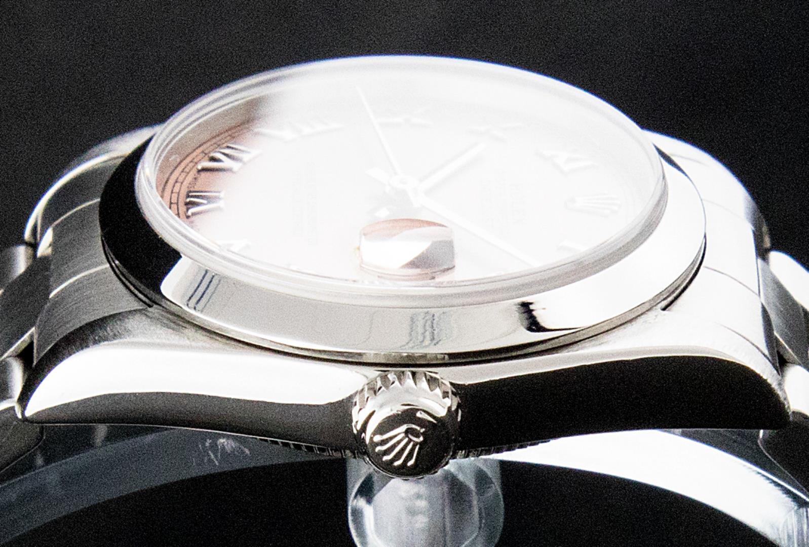 Rolex Ladies Midsize Stainless Steel Salmon Roman Datejust Wristwatch