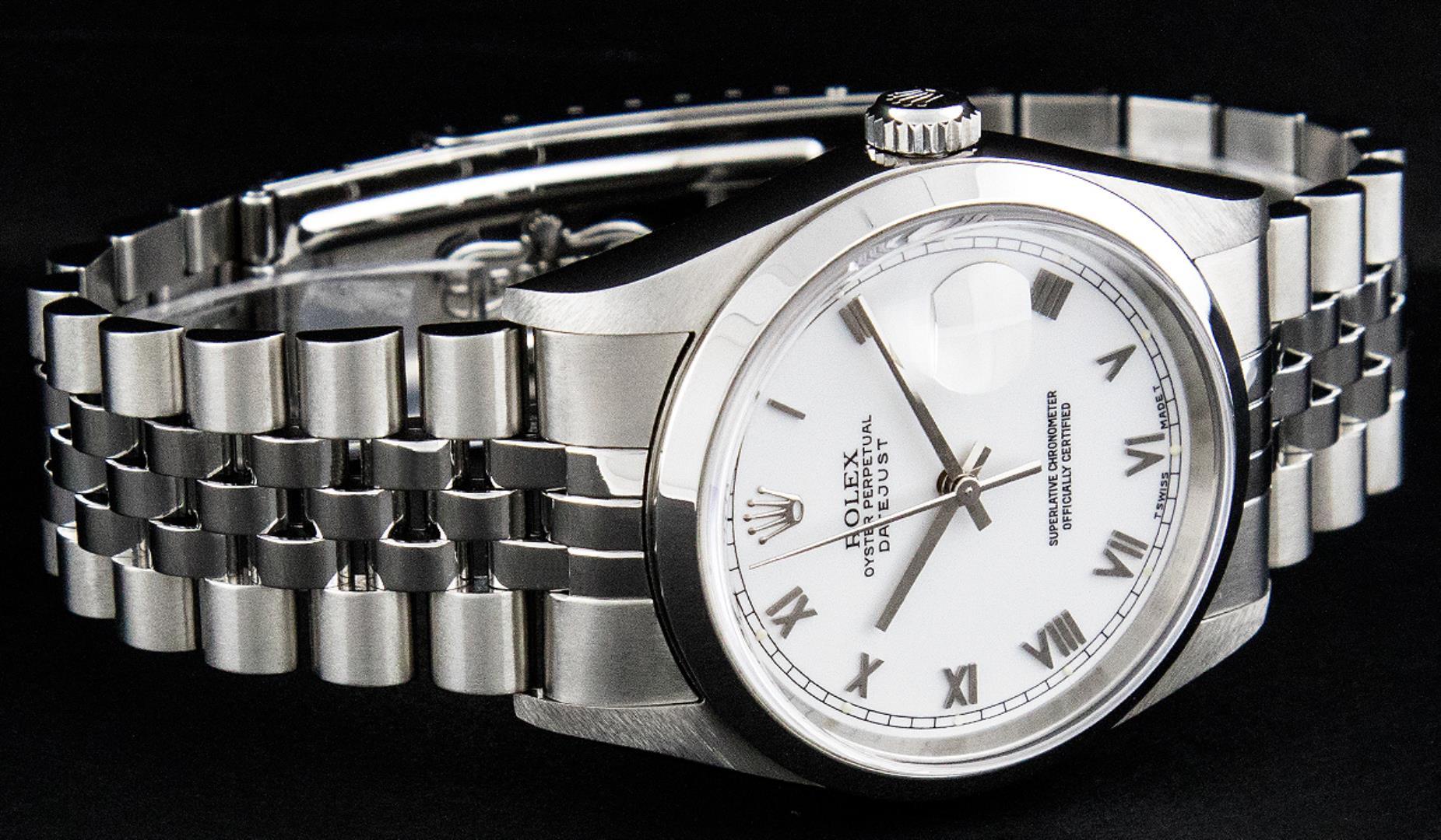 Rolex Men's Stainless Steel White Roman Datejust Wristwatch