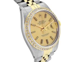 Rolex Mens Two Tone Champagne Index Diamond Datejust Wristwatch With Rolex Box