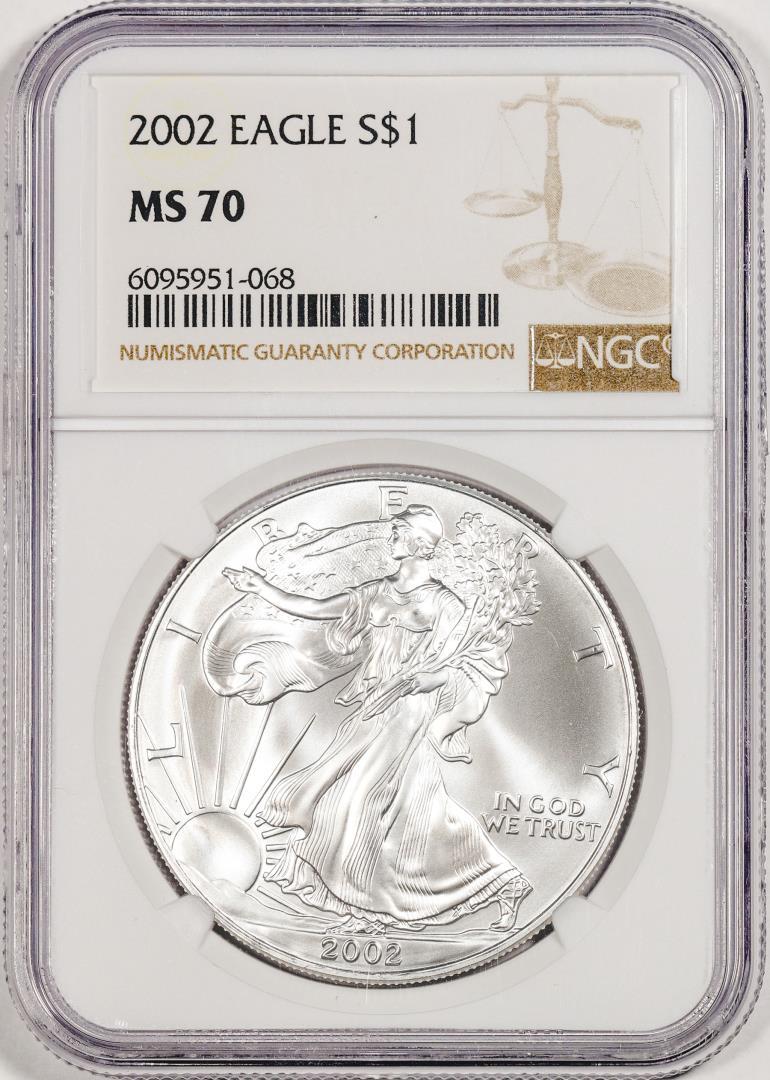 2002 $1 American Silver Eagle Coin NGC MS70