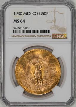 1930 Mexico 50 Pesos Gold Coin NGC MS64