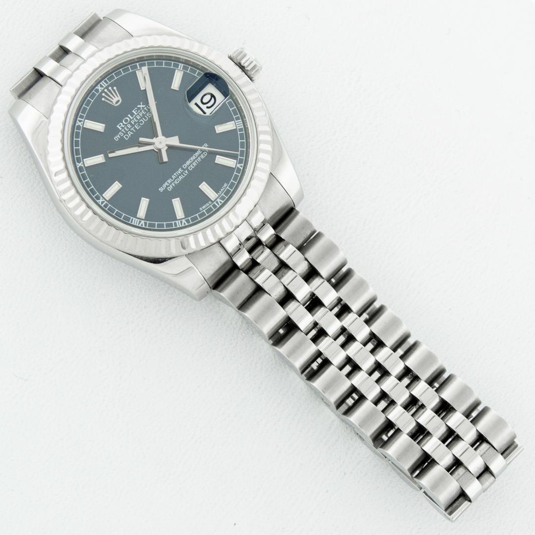 Rolex Ladies Midsize Stainless Steel Blue Index Datejust Wristwatch