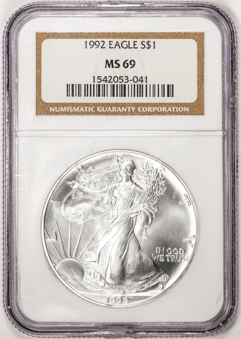 1992 $1 American Silver Eagle Coin NGC MS69