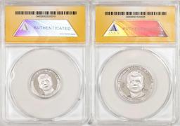 Set of 2014 Proof 1/4 oz & 1/2 oz Platinum JFK Apollo 11 Anniversary Medal ANACS MS69