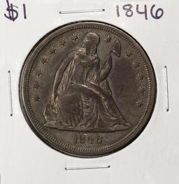 1846 $1 Seated Liberty Silver Dollar Coin