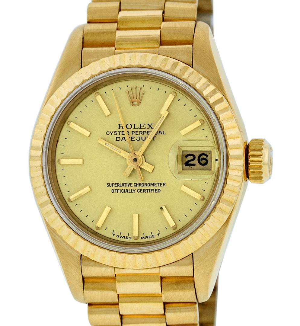 Rolex Ladies 18K Yellow Gold Champagne Index President Wristwatch