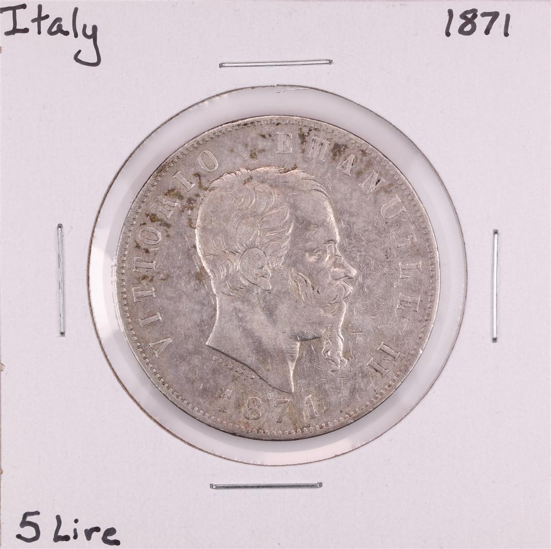 1871 Italy 5 Lire Silver Coin