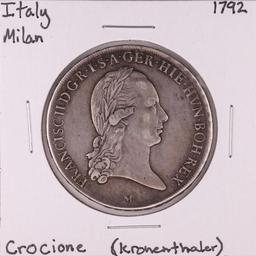 1792 Italy Milan Crocione Kronenthaler Silver Coin