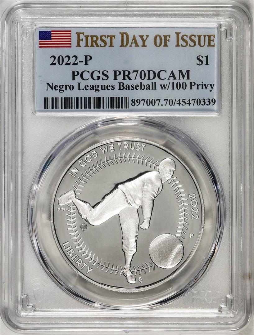 2022-P $1 Proof Negro Leagues Baseball Silver Dollar Coin PCGS PR70DCAM FDOI