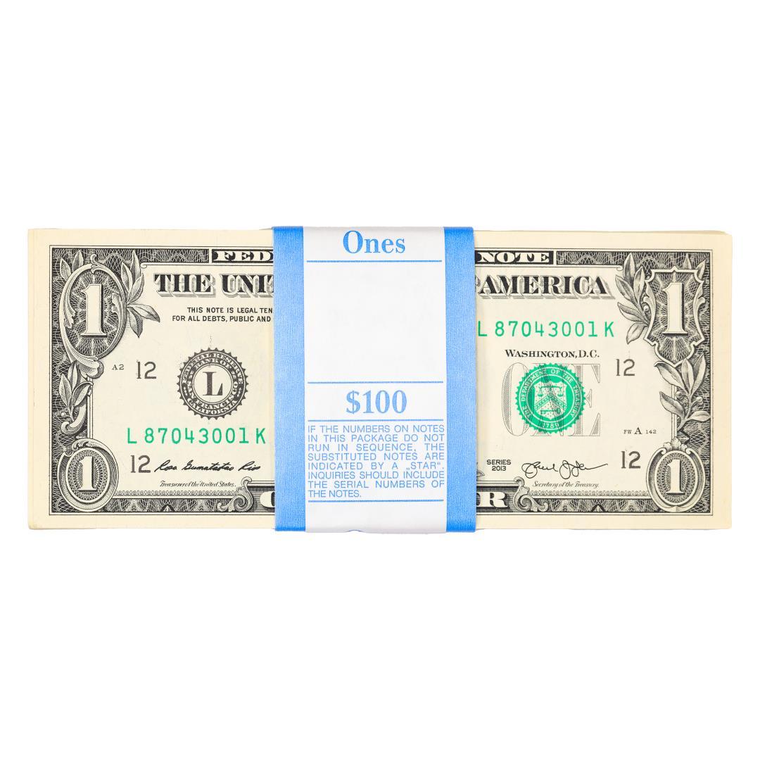 Pack of (100) Consecutive 2013 $1 Federal Reserve Notes San Francisco