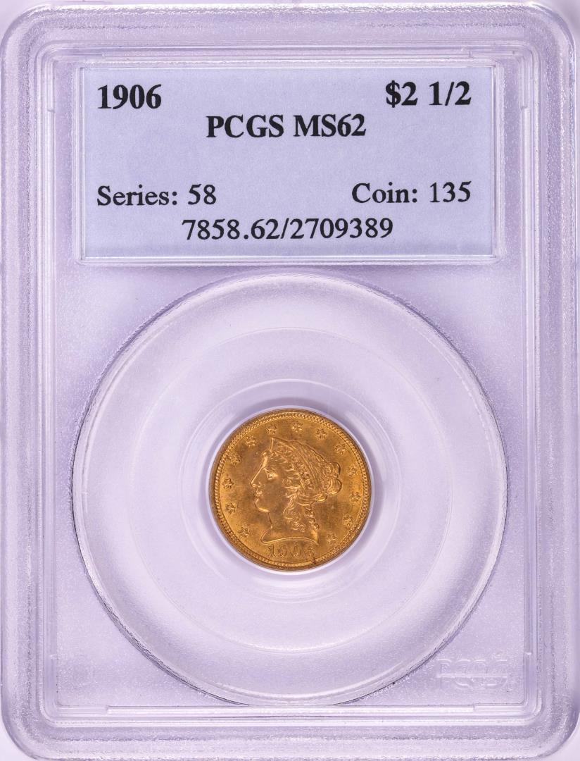 1906 $2 1/2 Liberty Head Quarter Eagle Gold Coin PCGS MS62