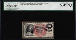 1863 Fourth Issue Fifteen Cents Fractional Note Fr.1267 Legacy About New 53PPQ