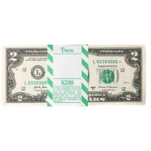 Pack of (100) Consecutive 2017A $2 Federal Reserve Star Notes San Francisco