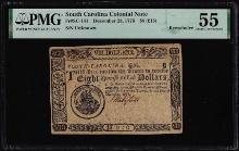 December 23 1776 $8 South Carolina Colonial Note Fr. SC-141 PMG About Uncirculated 55