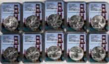 Lot of (10) 2021-(S) Ty. 1 $1 American Silver Eagle Coin NGC MS69 First 1-10 Boxes
