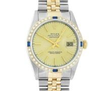 Rolex Men's Two Tone Champagne Index Sapphire and Diamond Datejust Wristwatch