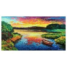 Alexander Antanenka "Sunset Canoe" Original Oil on Canvas
