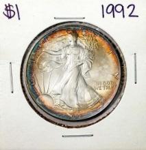 1992 $1 American Silver Eagle Coin Amazing Toning