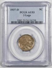 1937-D 3 Legs Buffalo Nickel Cent Coin PCGS AU53