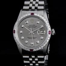 Rolex Mens Stainless Steel Slate Gray Ruby and Diamond Datejust Wristwatch