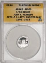 2014 Proof 1/10 oz Platinum JFK Apollo 11 Anniversary Medal ANACS MS68