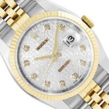 Rolex Mens Two Tone Silver Jubilee Diamond Datejust Wristwatch With Rolex Box