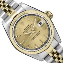 Rolex Ladies Two Tone Champagne Index Datejust Wristwatch With Rolex Box