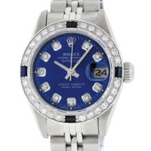 Rolex Ladies Stainless Steel Sapphire and Diamond Datejust Wristwatch