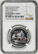 2020 Paraguay 1 Guarani Steam Locomotive Trains Silver Coin NGC PF70 Ultra Cameo